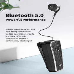 F970 Pro Business Headset | Bluetooth Retractable Earbuds Noise Cancellation Headphones with Collar clip