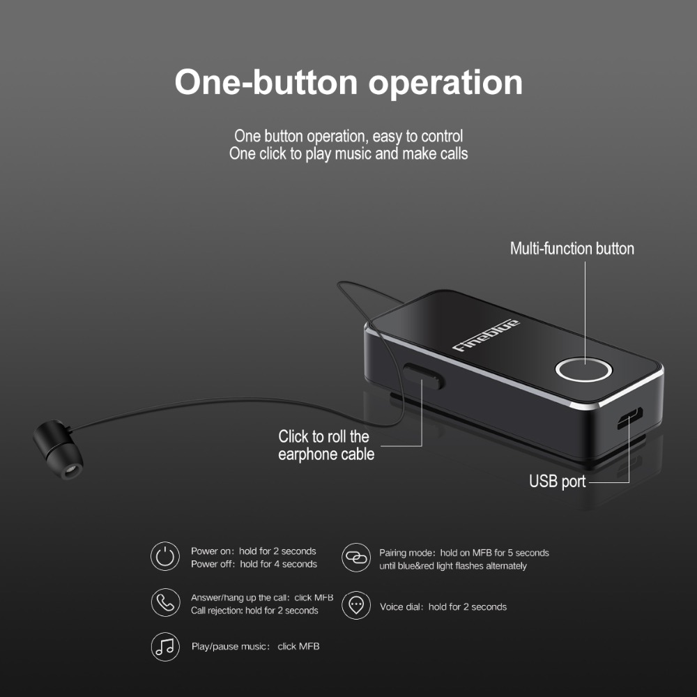 F2 Pro Business Earphones | Collar Clip Headphones with Retractable Earbud Noise Cancelling