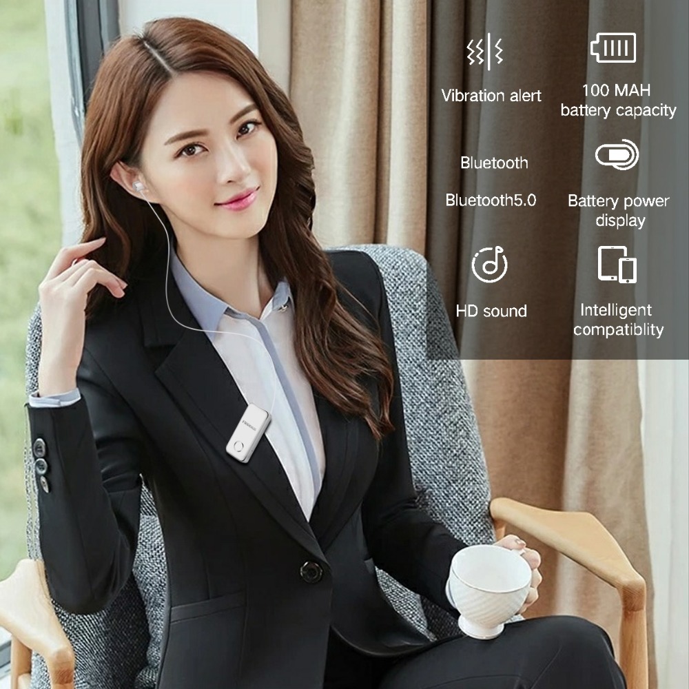 F2 Pro Business Earphones | Collar Clip Headphones with Retractable Earbud Noise Cancelling