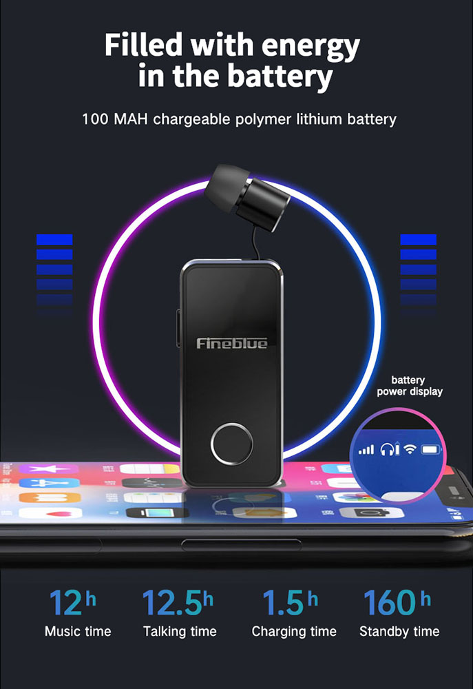 F2 Pro Business Earphones | Collar Clip Headphones with Retractable Earbud Noise Cancelling
