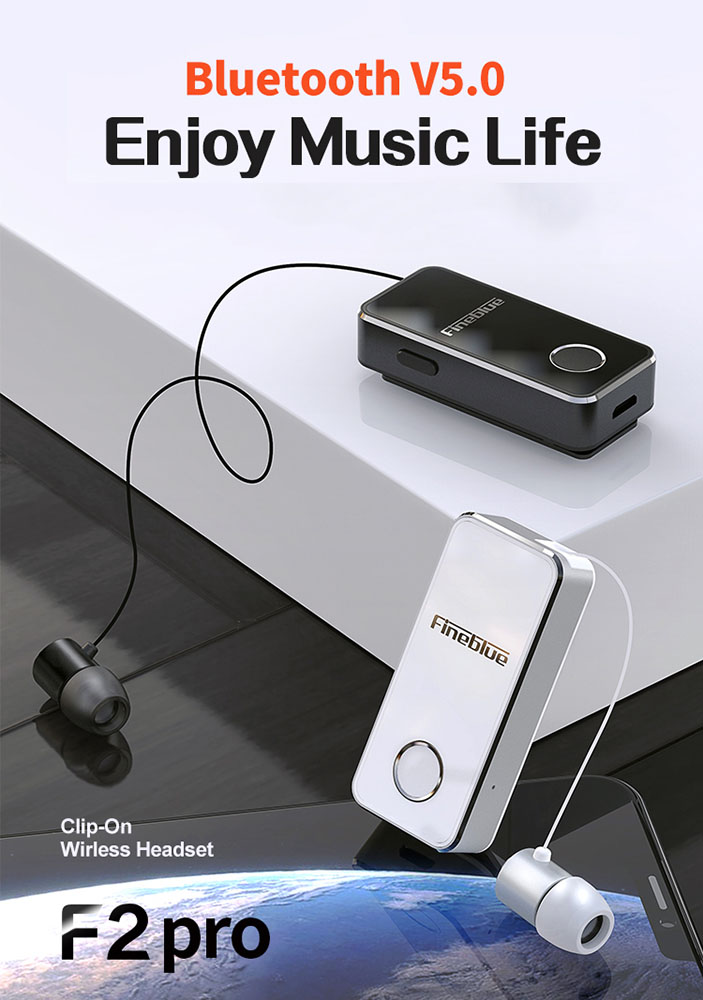 F2 Pro Business Earphones | Collar Clip Headphones with Retractable Earbud Noise Cancelling