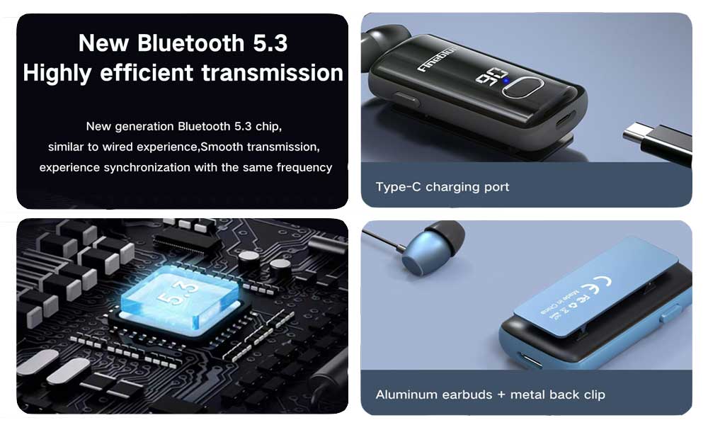F580 Business Earphones | Collar Clip on Headphone with Power Display